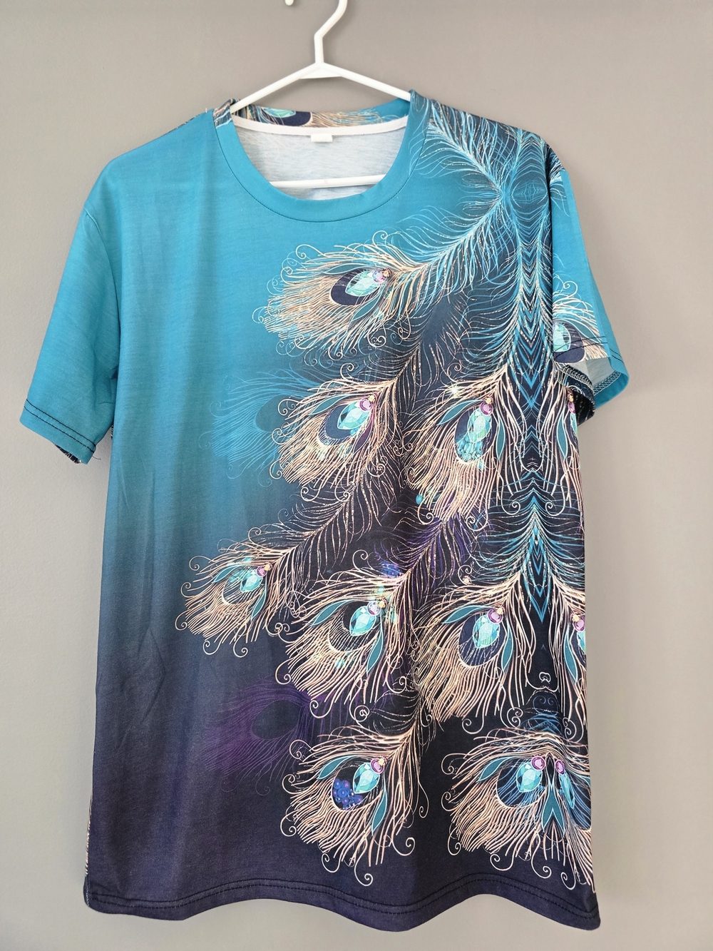Women’s Peacock Feather Short Sleeve Tee - Turquoise Ombre